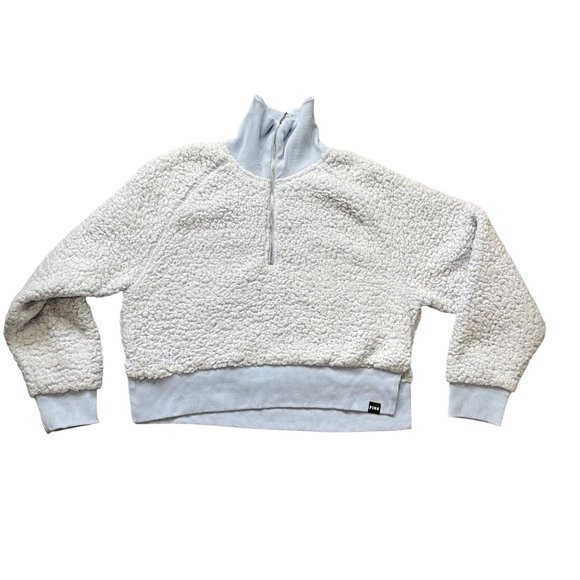 PINK Victoria's Secret Women's Blue Sherpa Half 1/2 Zip Cropped‎ Pullover Size L - Picture 1 of 10